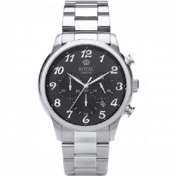 Royal London Chronograph Gents Black Dial Silver Strap Watch