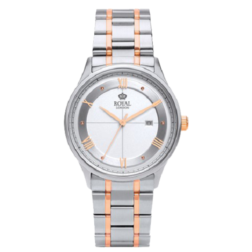 Royal London Gents White Dial Silver Rose Gold Watch