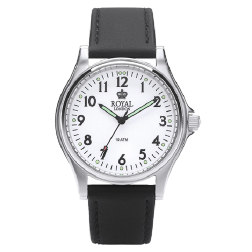 Royal London Men’s White Dial Black Leather Strap Watch