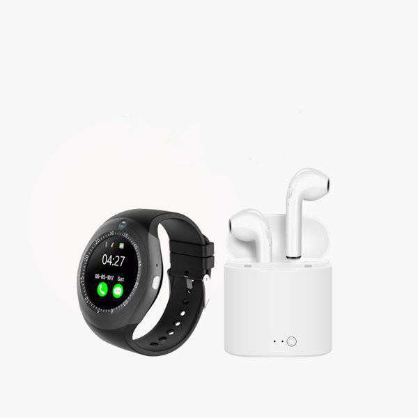 BUNDLE DEAL (Pack of 2)-Y1s Smart Watch + Twin i7s Bluetooth Handsfree with pocket charging Dock